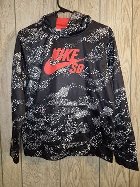 Nike Kids Black White Red Graphic SB Pullover Hoodie